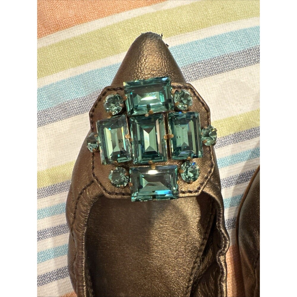 MIU MIU Gold Leather Ballet Flats 37 Fits  38 Gems Jewels Shoes Needs Repair
